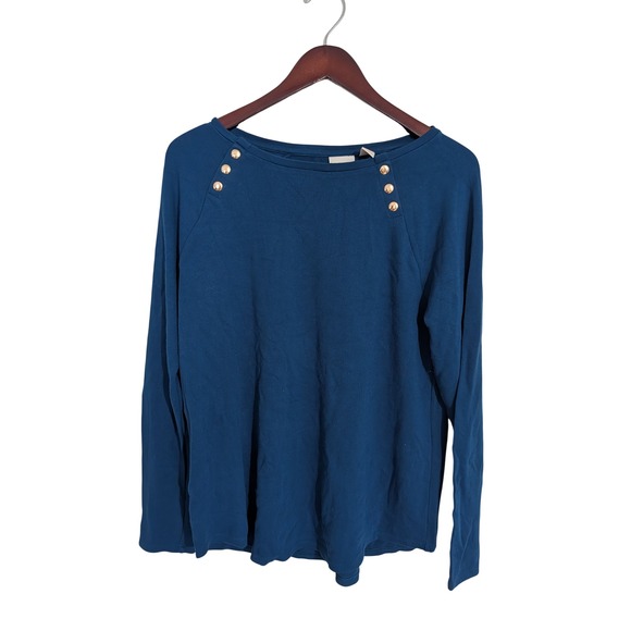 Chico's Tops - Chico's Teal Blue Button Shoulder Long Sleeve Top Size 2 Large Classic Office